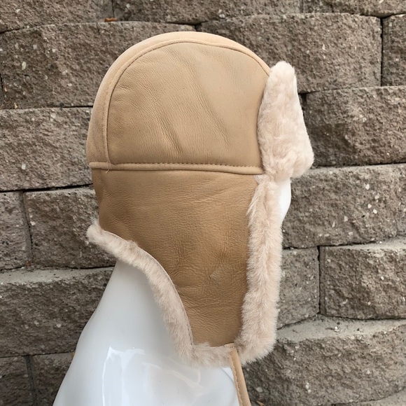 Sheepskin shearling leather Bomber Trapper hat NWT - Picture 5 of 7